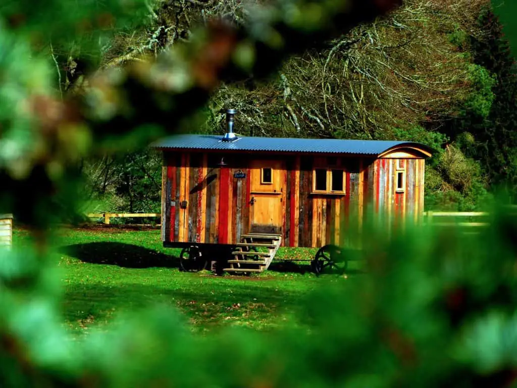 Tiny house in green landscape