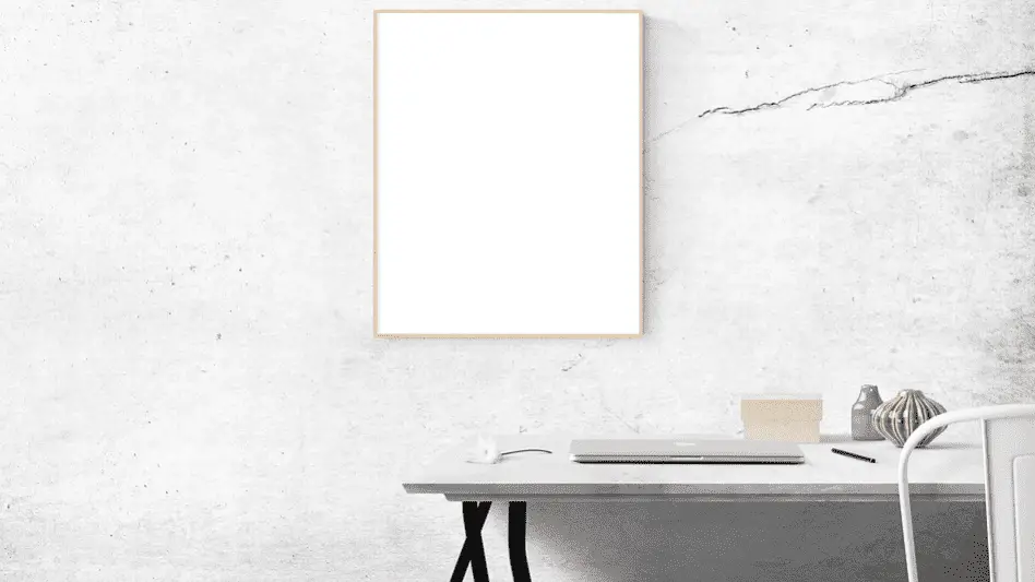 white table with white frame on a white wall